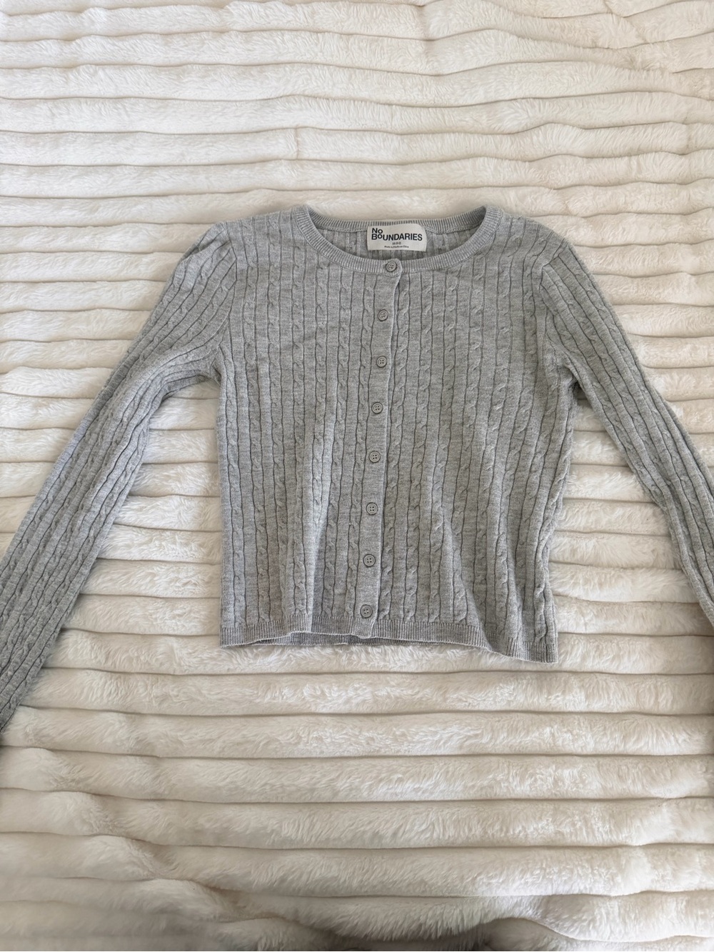 No Boundaries Gray Cable-Knit Button Cardigan